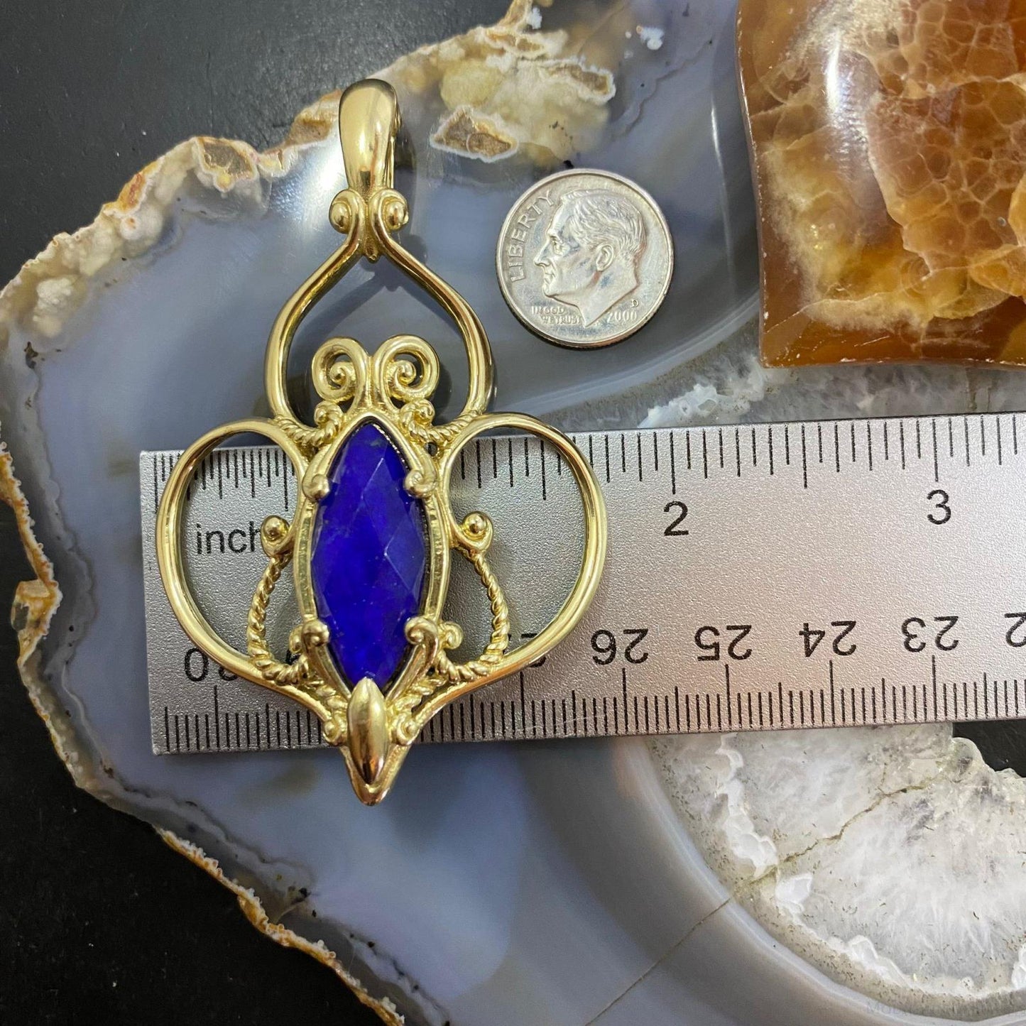 Carolyn Pollack Sterling Silver & Gold Plated Lapis Doublet Enhancer Pendant For Women