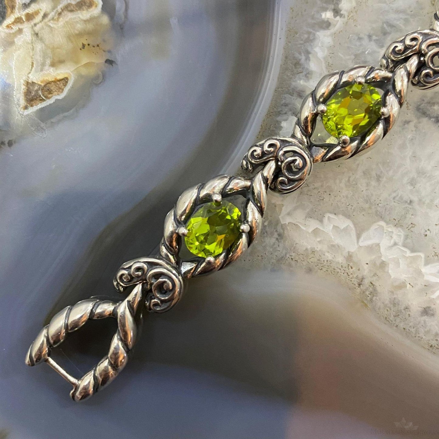 Carolyn Pollack Sterling Silver 6 Faceted Oval Peridot Link Bracelet For Women