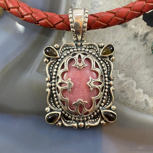 Carolyn Pollack Southwestern Style Sterling Silver Rhodonite & Smoky Quartz Pendant  For Women