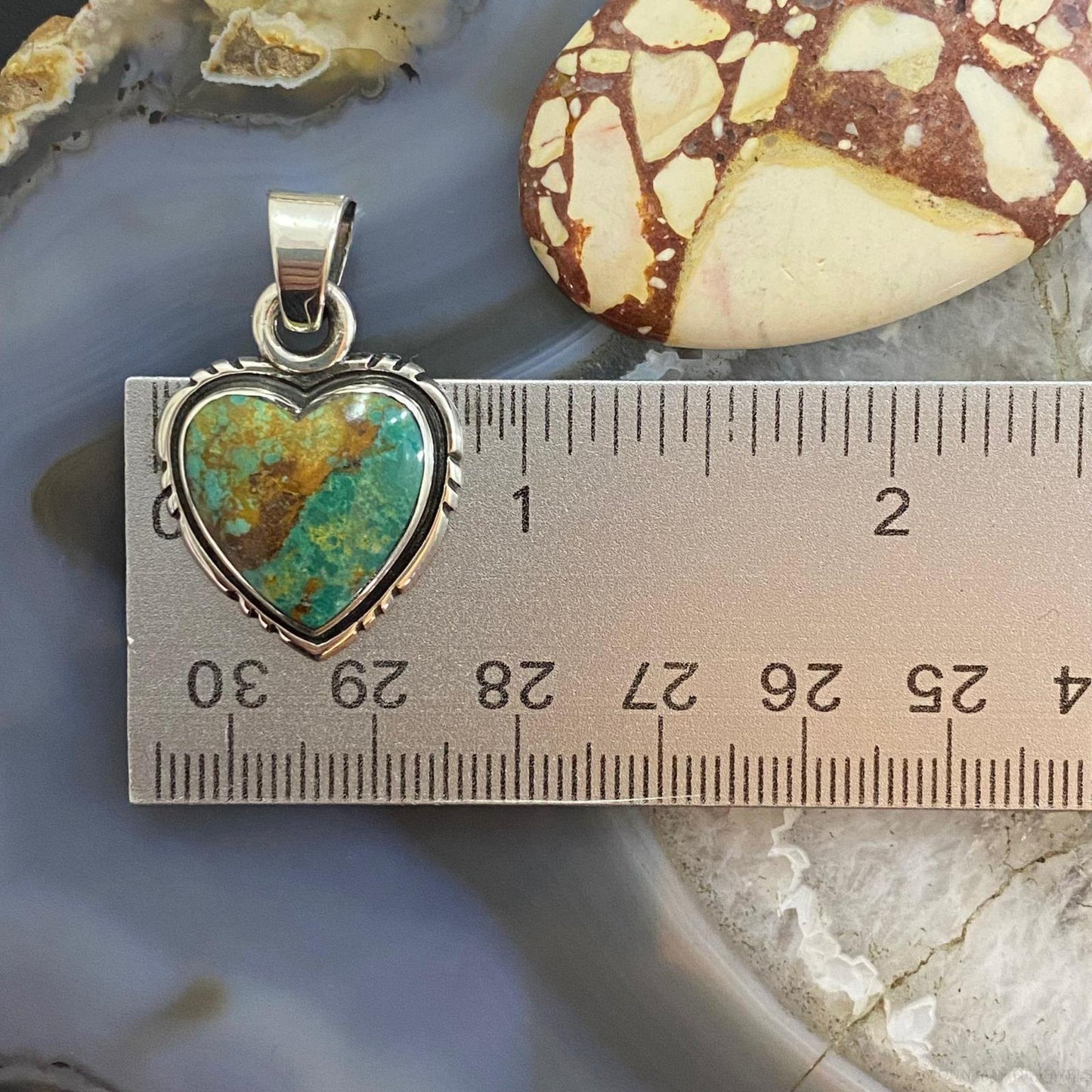 Native American Sterling Silver Turquoise w/Brown Matrix Heart Pendant For Women