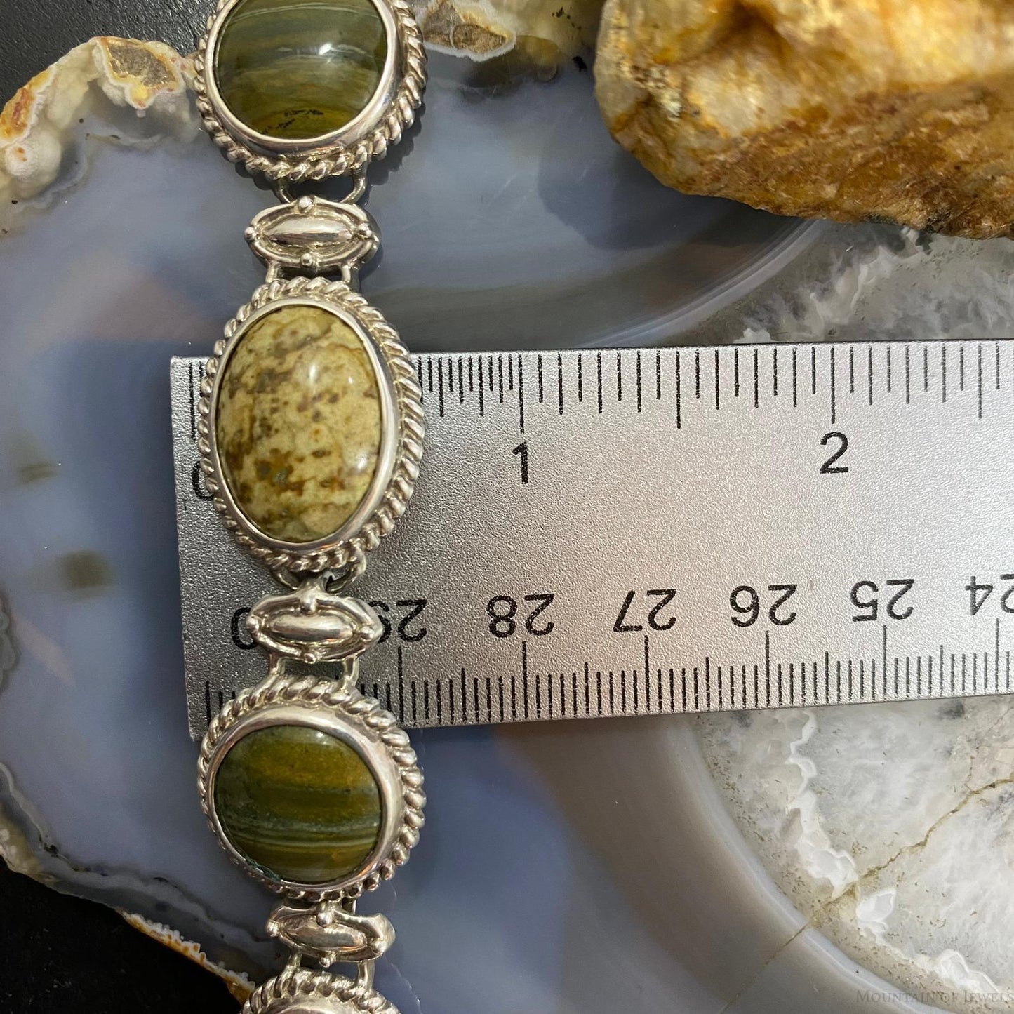 Carolyn Pollack Sterling Silver Picture/Green Jasper Decorated Link Bracelet For Women