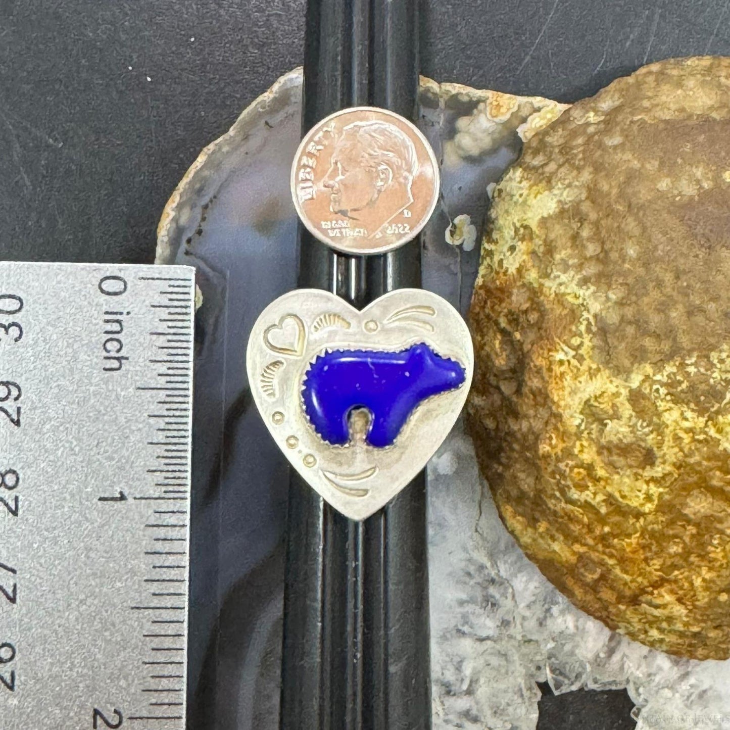 Carolyn Pollack Sterling Silver Lapis Fetish Bear Heart Shape Ring Size 6 For Women