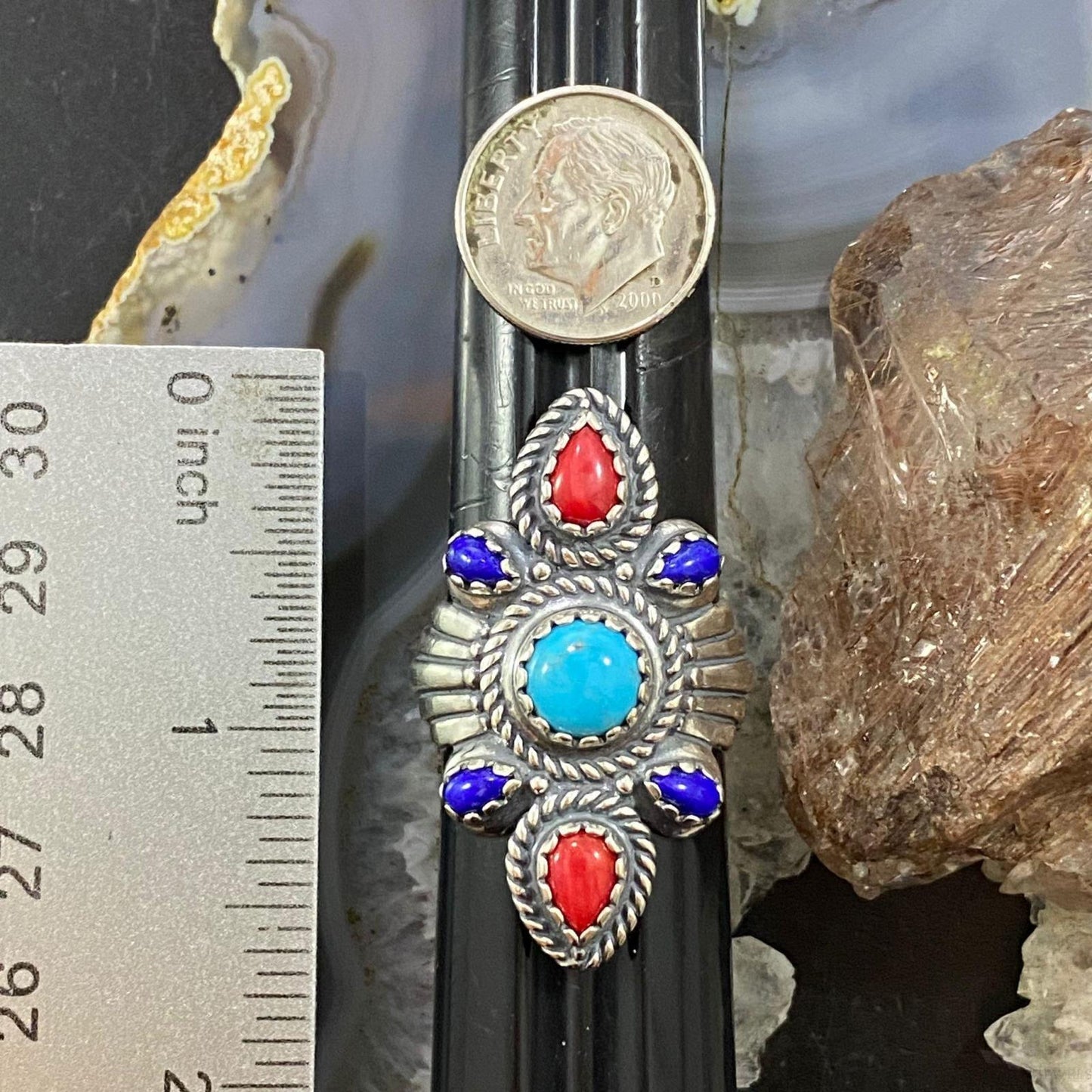 Carolyn Pollack Southwestern Style Sterling Silver Multi-gemstone Decorated Ring For Women Size 10 For Women
