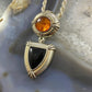 Carolyn Pollack Vintage Southwestern Style Sterling Silver Amber & Onyx Pendant  For Women
