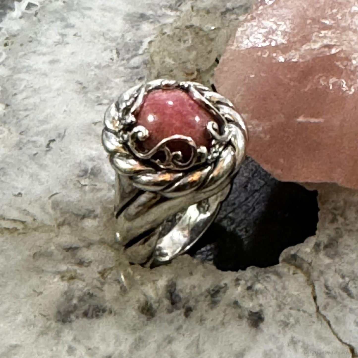 Carolyn Pollack Sterling Silver Oval Rhodochrosite Decorated Ring Size 5 For Women