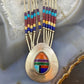 Vintage Native American Sterling Silver Liquid Silver, Multi Beads & Inlay Pendant Necklace