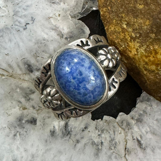 Carolyn Pollack Sterling Silver Oval Denim Lapis Decorated Ring For Women