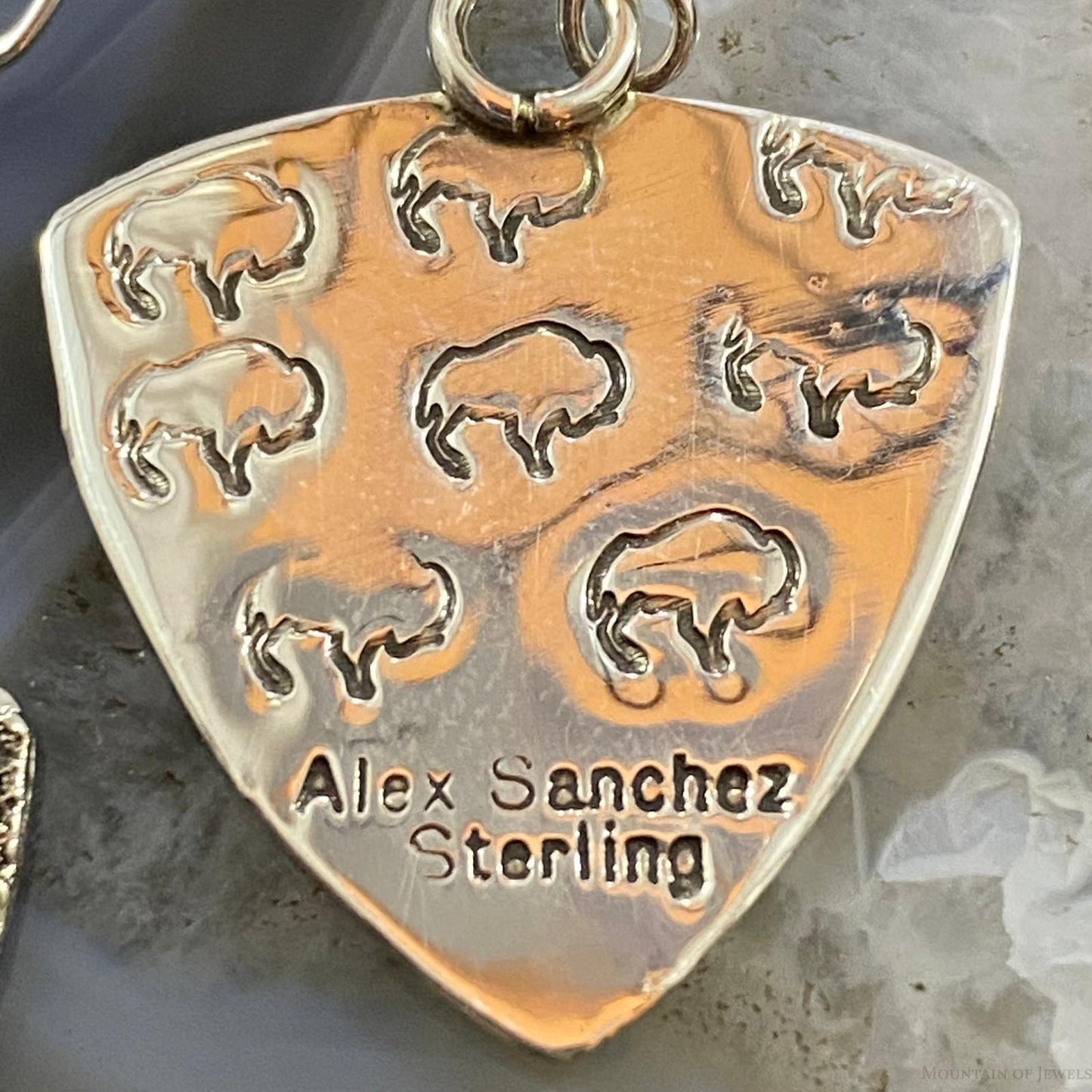 Alex Sanchez Native American Sterling Silver Guitar Picks Petroglyph Dangle Earrings For Women #2