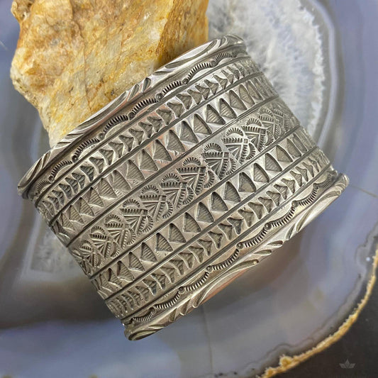 Tawney Cruz-Willie Native American Sterling Wide Stamped Bracelet For Women