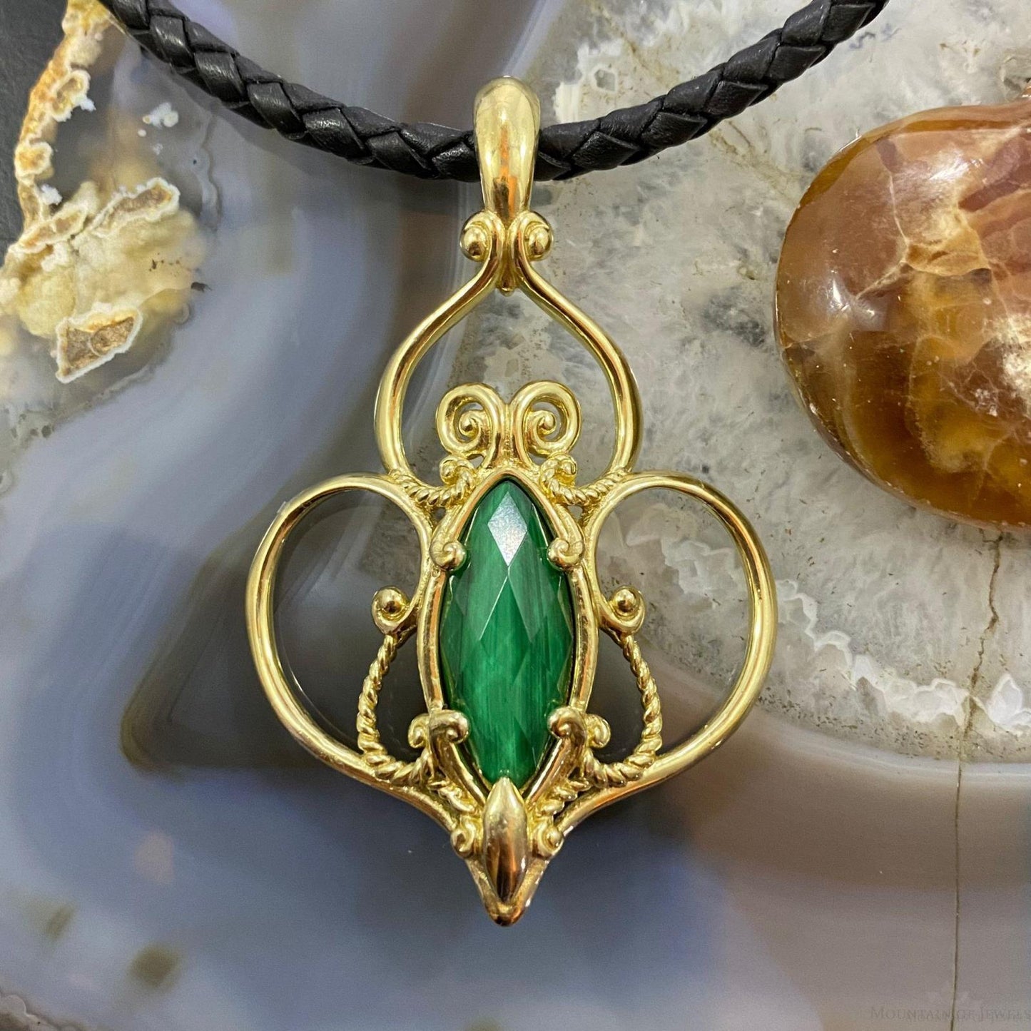 Carolyn Pollack Sterling Silver Gold Plated Malachite Doublet Enhancer Pendant For Women