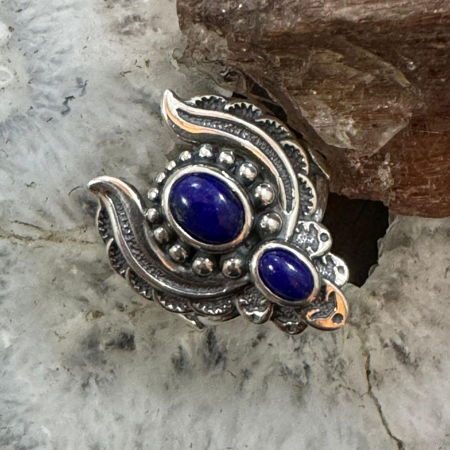 Carolyn Pollack Sterling Silver 2 Oval Lapis Naja Style Decorated Ring For Women