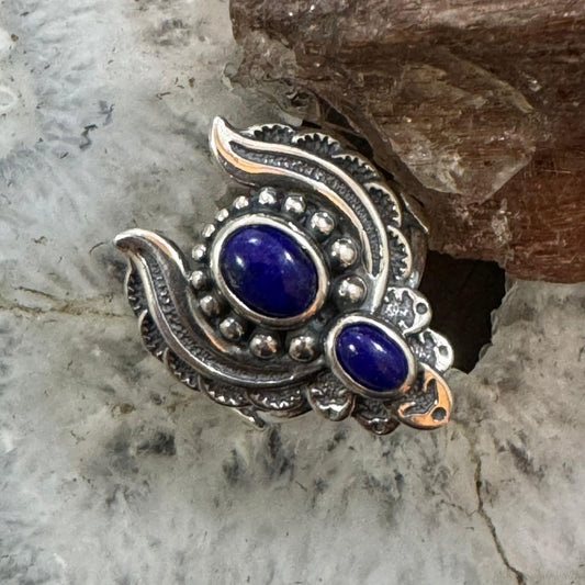 Carolyn Pollack Sterling Silver 2 Oval Lapis Naja Style Decorated Ring For Women