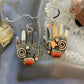 Alex Sanchez Native American Sterling Silver Ancestors Hand Petroglyph W/Coral Dangle Earrings For Women #4