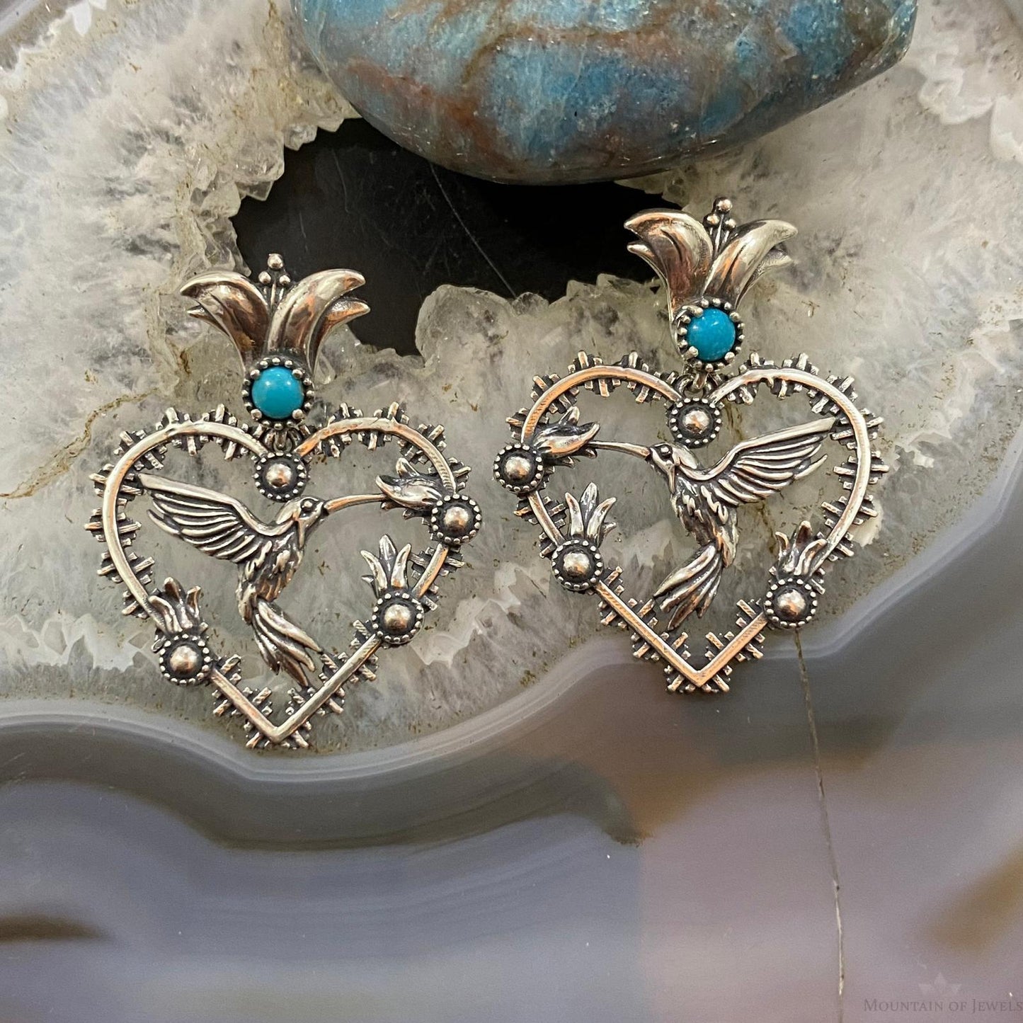 Fritz Casuse Southwestern Style Sterling Silver Hummingbird & Heart Earrings For Women