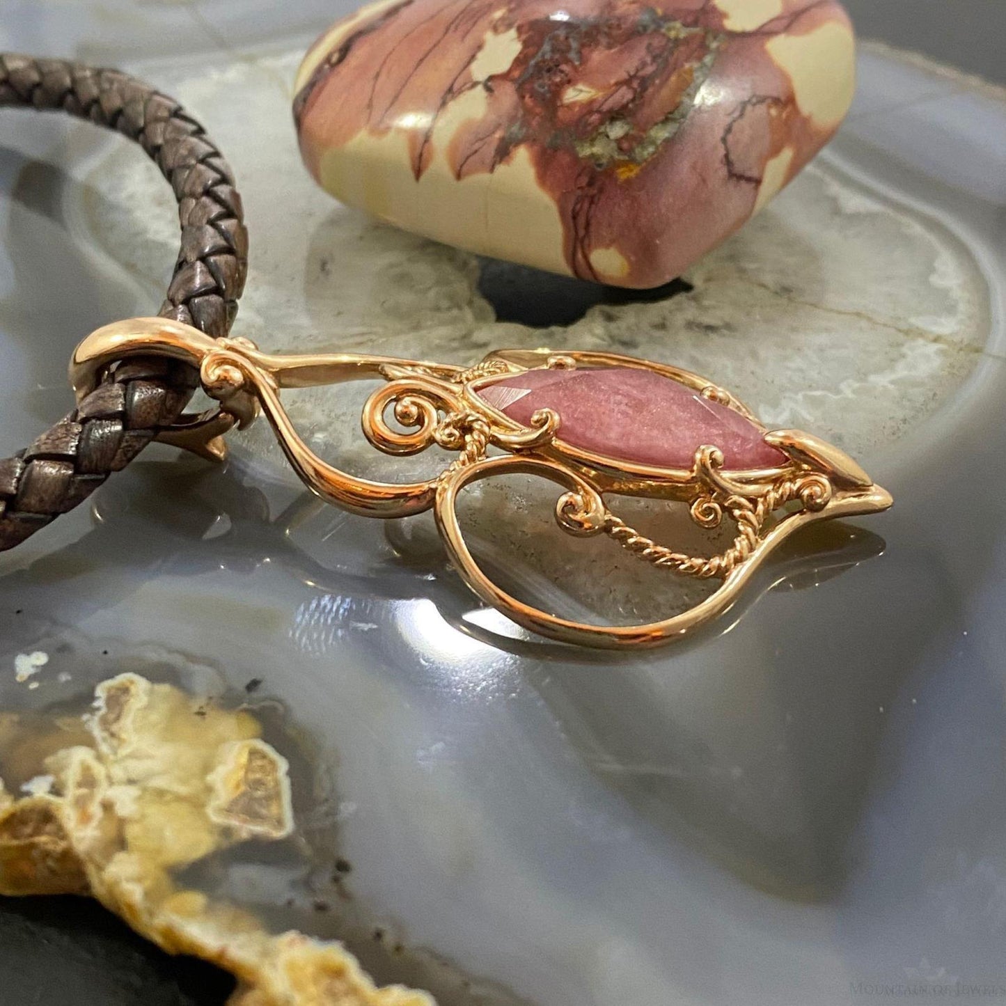 Carolyn Pollack Brass Marquise Rhodonite Doublet Enhancer Pendant For Women
