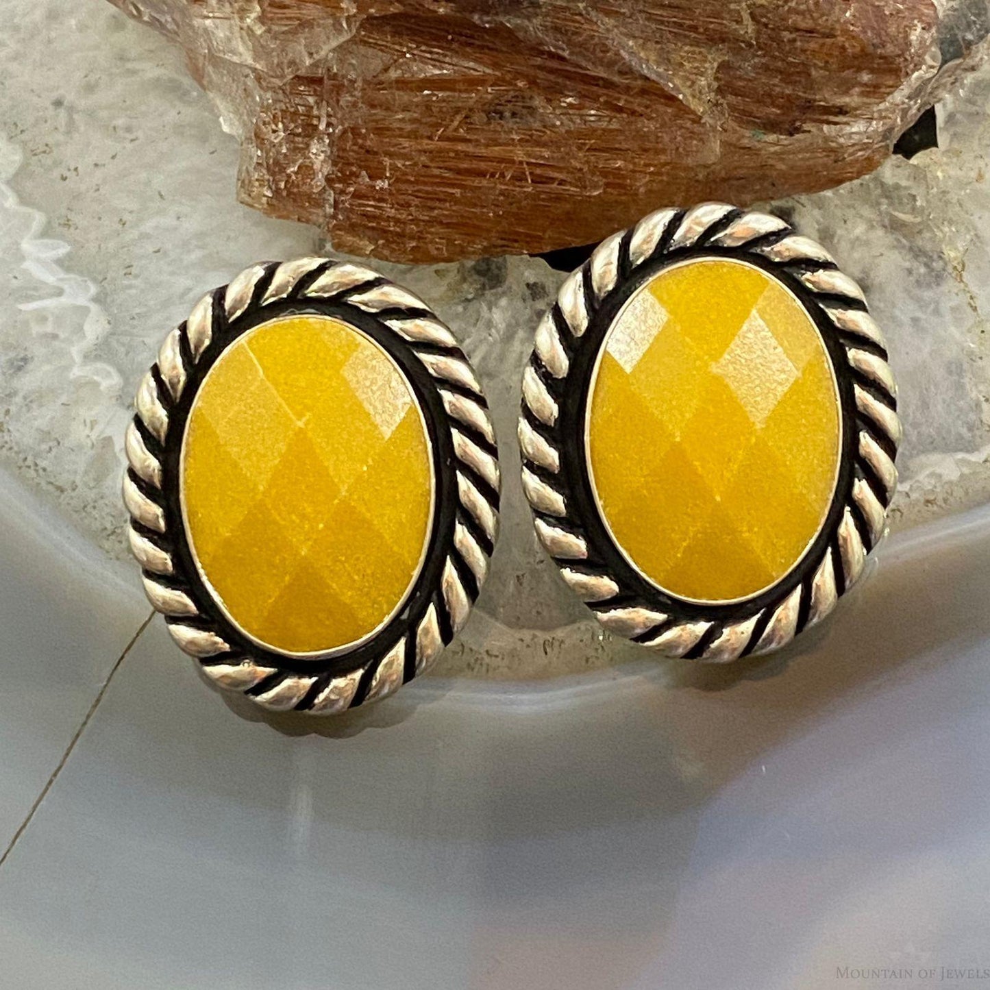 Carolyn Pollack Sterling Silver Oval Yellow Jasper and Quartz Doublet Clip-On Earrings For Women