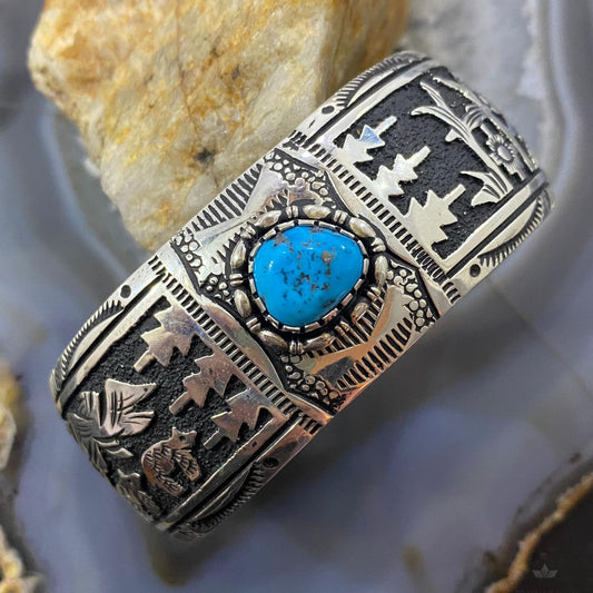 Richard Singer Sterling Silver Overlay Natural Turquoise Storyteller Bracelet For Women