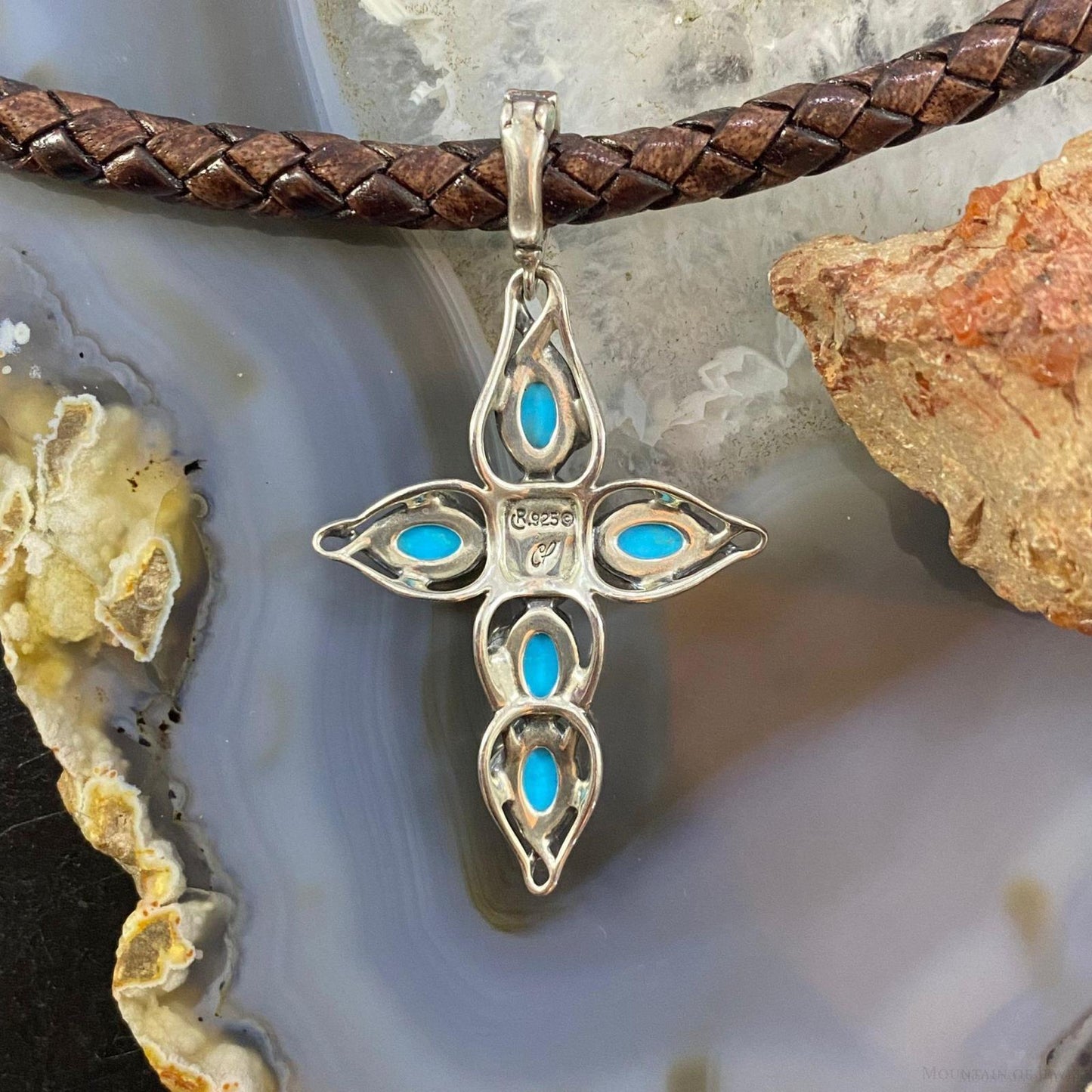 Carolyn Pollack Southwestern Style Sterling Silver Turquoise Decorated Cross Pendant For Women