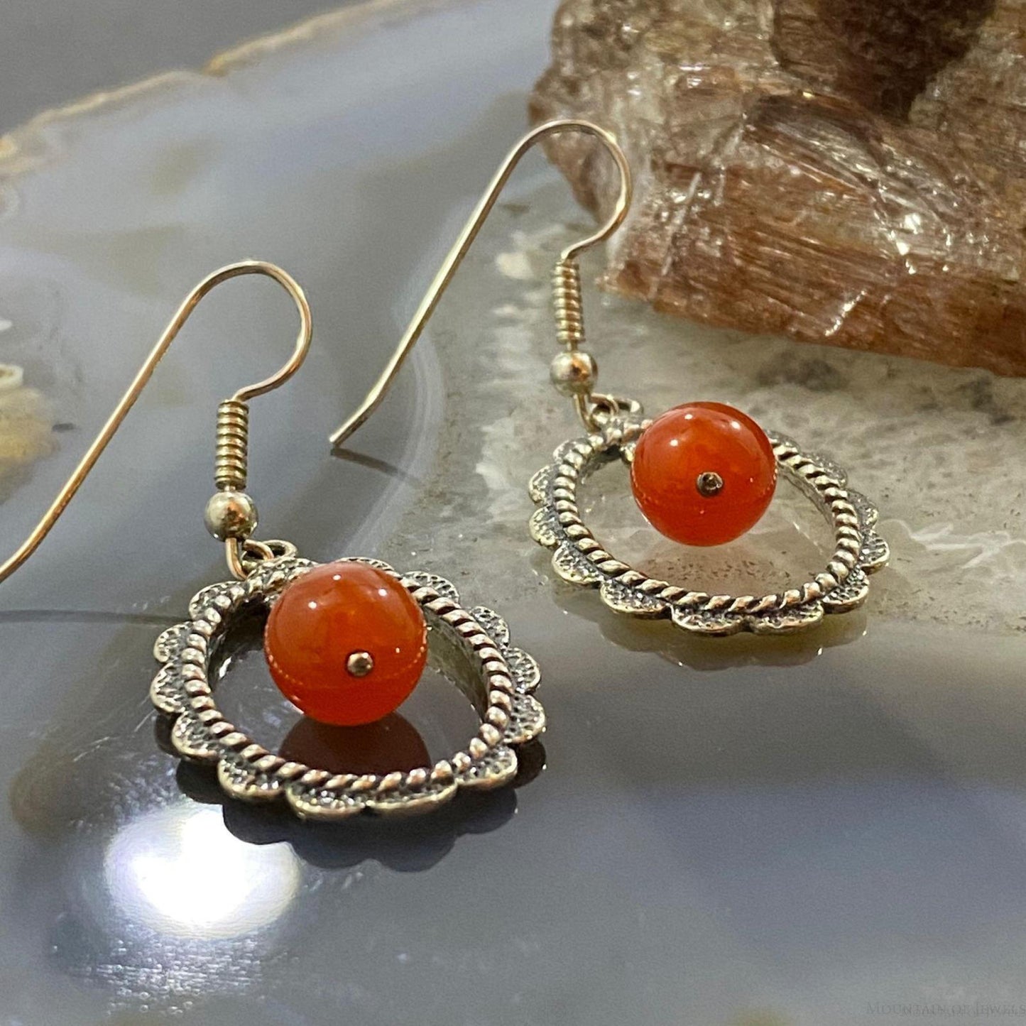 Carolyn Pollack Sterling Silver Oval w/Round Carnelian Bead Dangle Earrings For Women