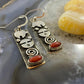 Alex Sanchez Native American Sterling Silver Coral Rectangle Petroglyph Dangle Earrings For Women #6