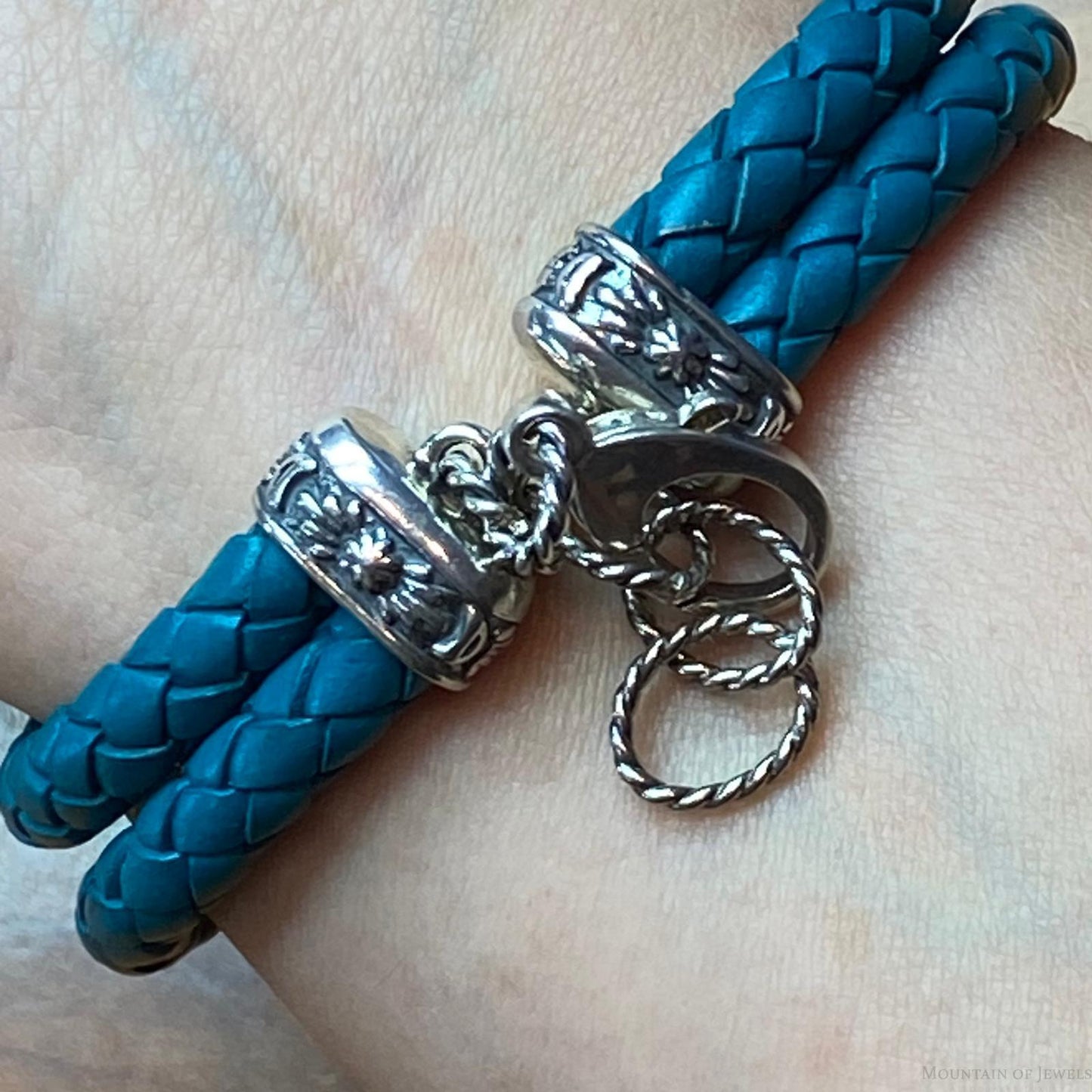 Carolyn Pollack Sterling SilverChrysocolla Teal Braided Leather Bracelet For Women