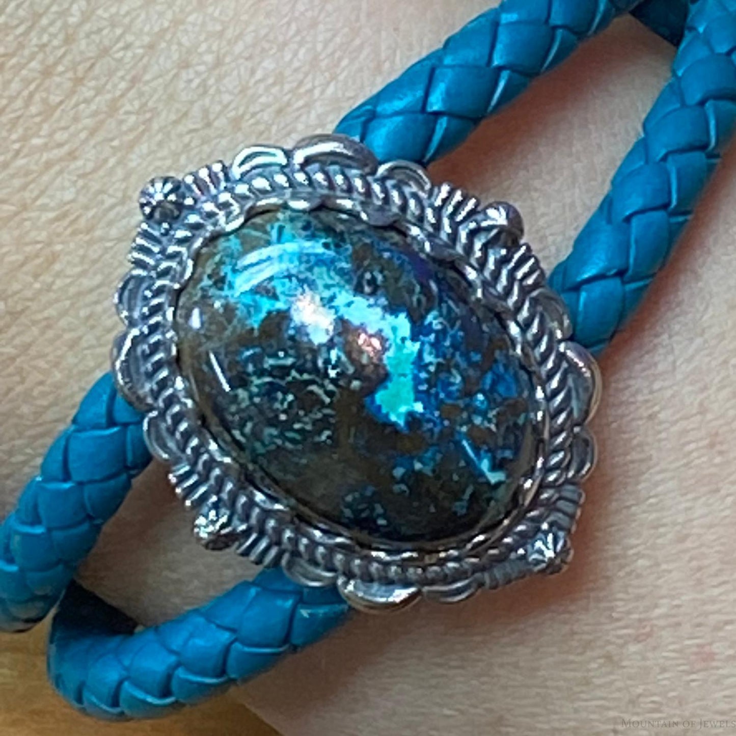 Carolyn Pollack Sterling SilverChrysocolla Teal Braided Leather Bracelet For Women