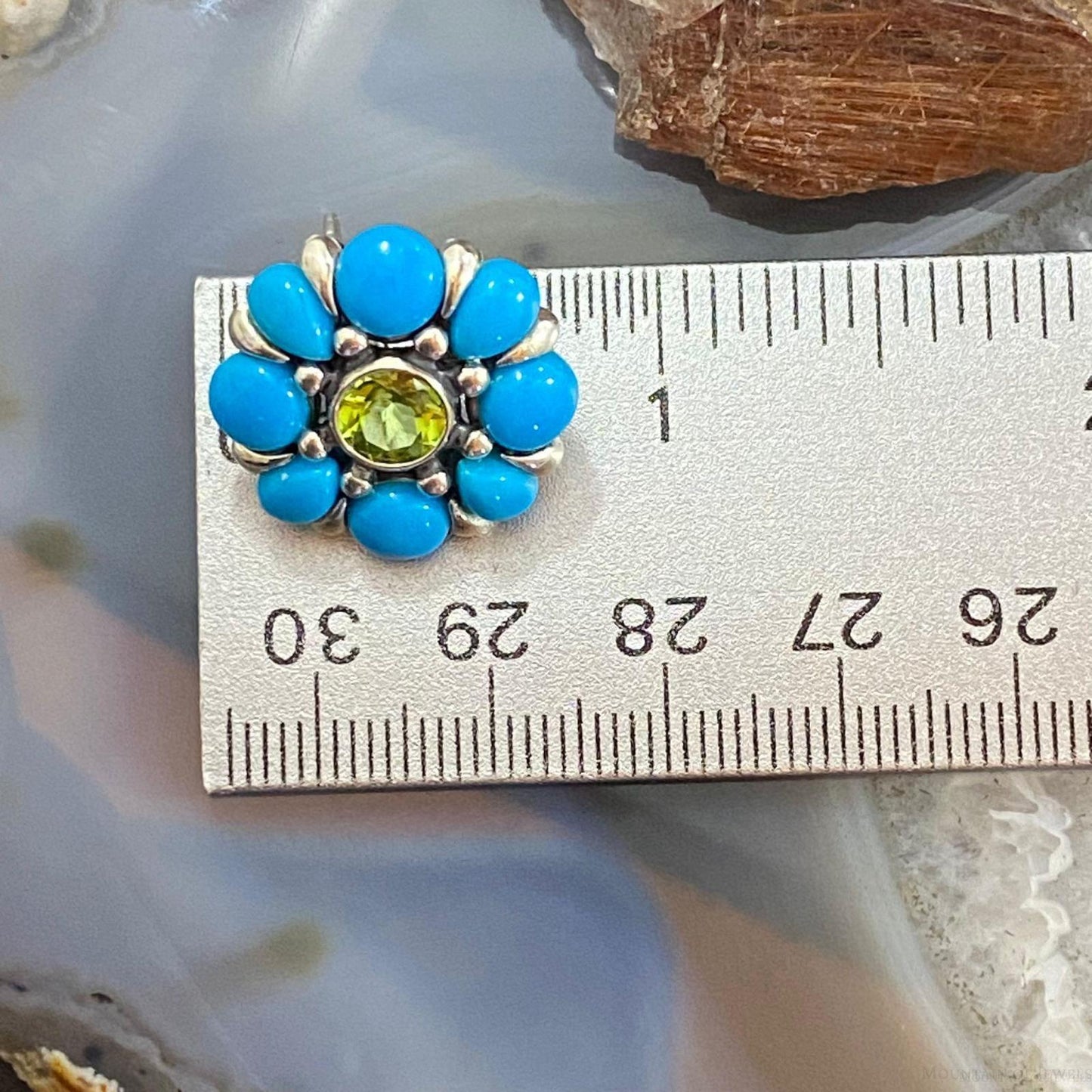 Carolyn Pollack Sterling Silver Turquoise & Faceted Peridot Flower Stud Earrings For Women