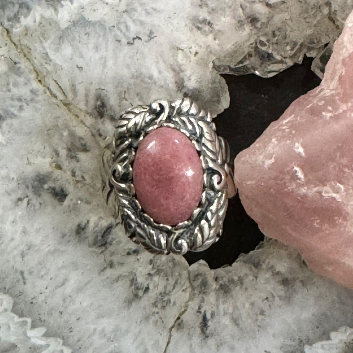 Carolyn Pollack Sterling Silver Oval Rhodochrosite Decorated Floral Ring For Women