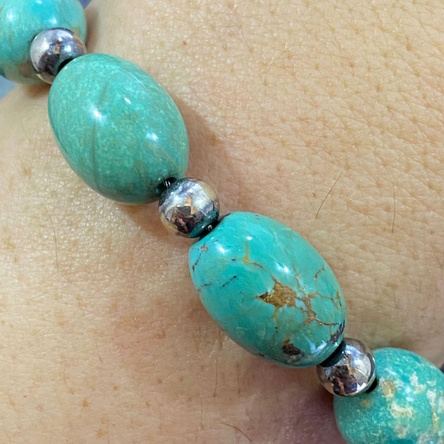 Carolyn Pollack Sterling Silver Egg Shape Green Turquoise Link Bracelet For Women