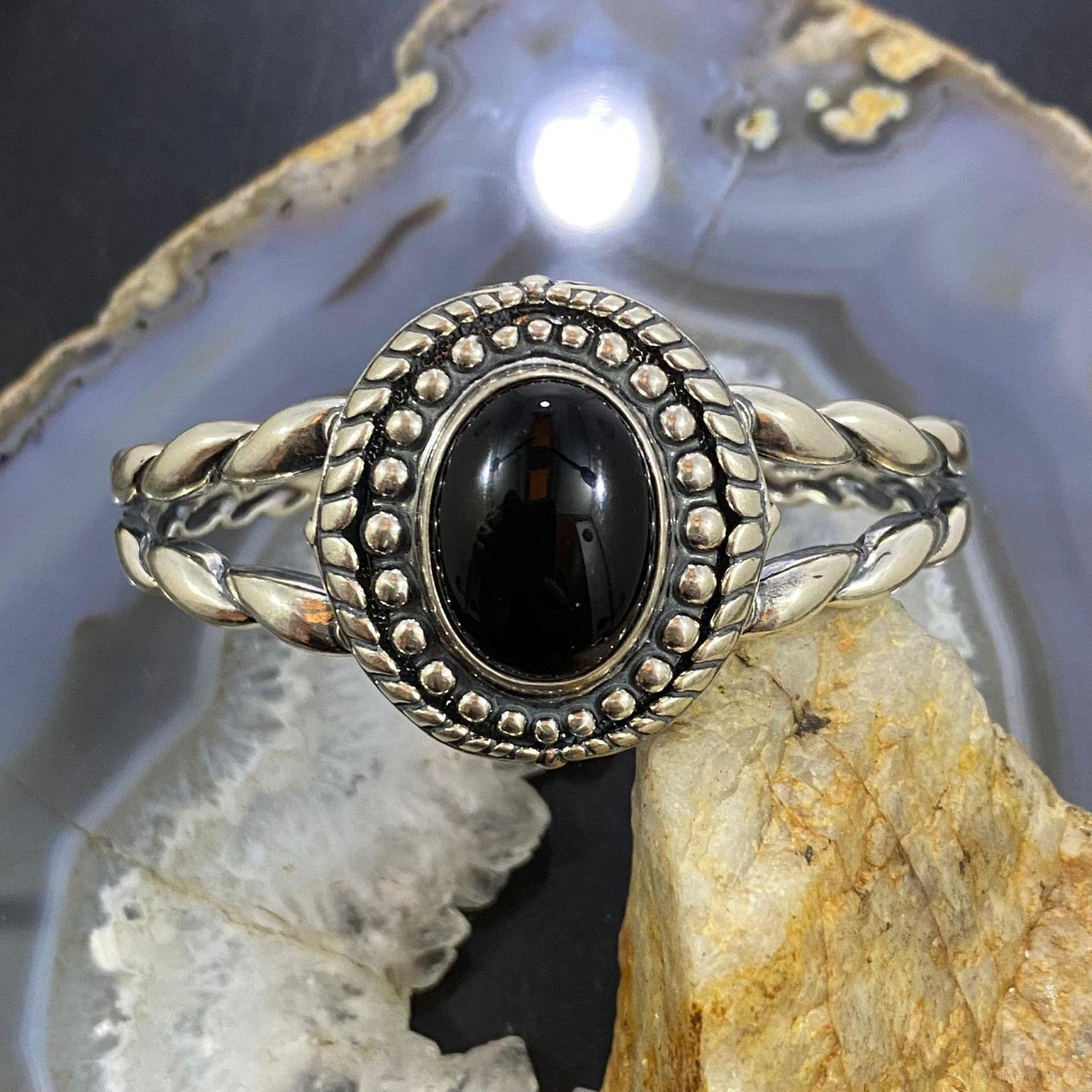Carolyn Pollack Sterling Silver Large Oval Onyx Decorated Bracelet For Women