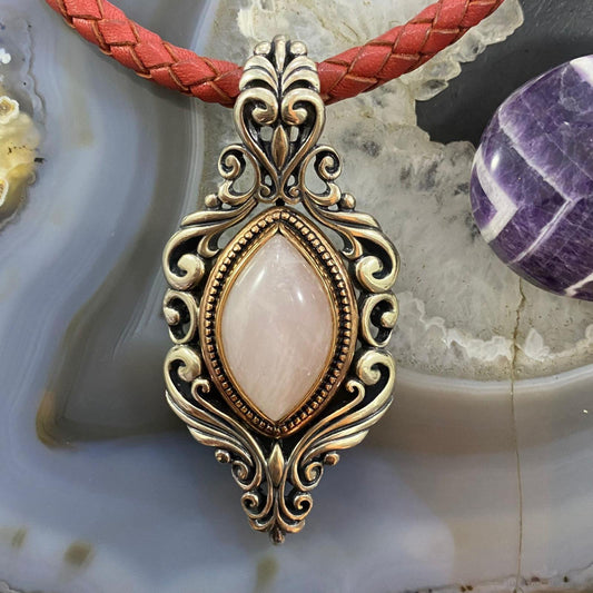 Carolyn Pollack Southwestern Style Sterling Silver & Bronze Rose Quartz Decorated Enhancer Pendant For Women