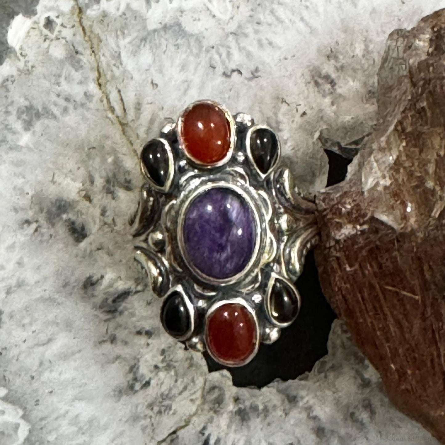 Carolyn Pollack Sterling Silver Multi Gemstone Decorated Ring Size 8 For Women