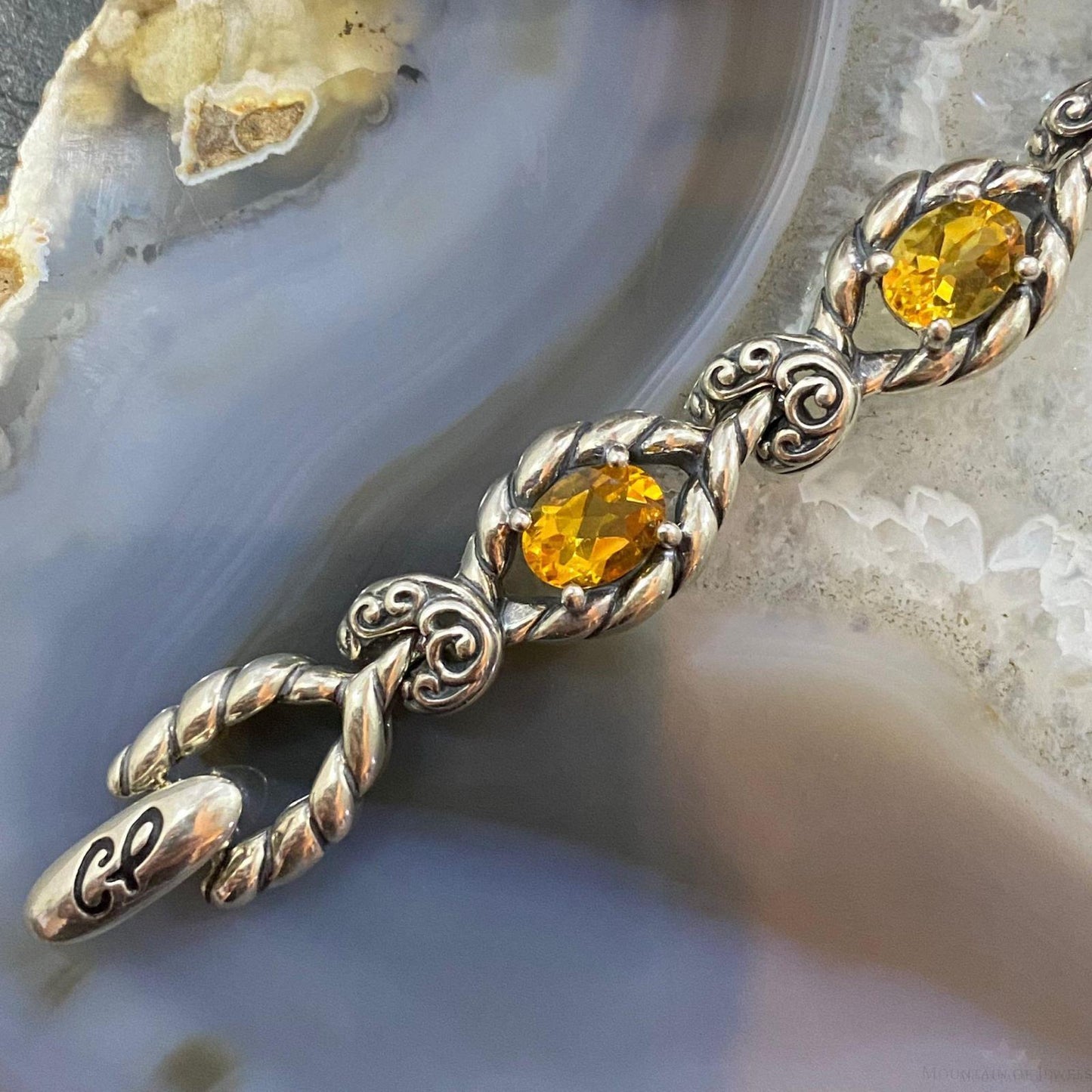 Carolyn Pollack Sterling Silver 6 Faceted Yellow Citrine Link Bracelet For Women