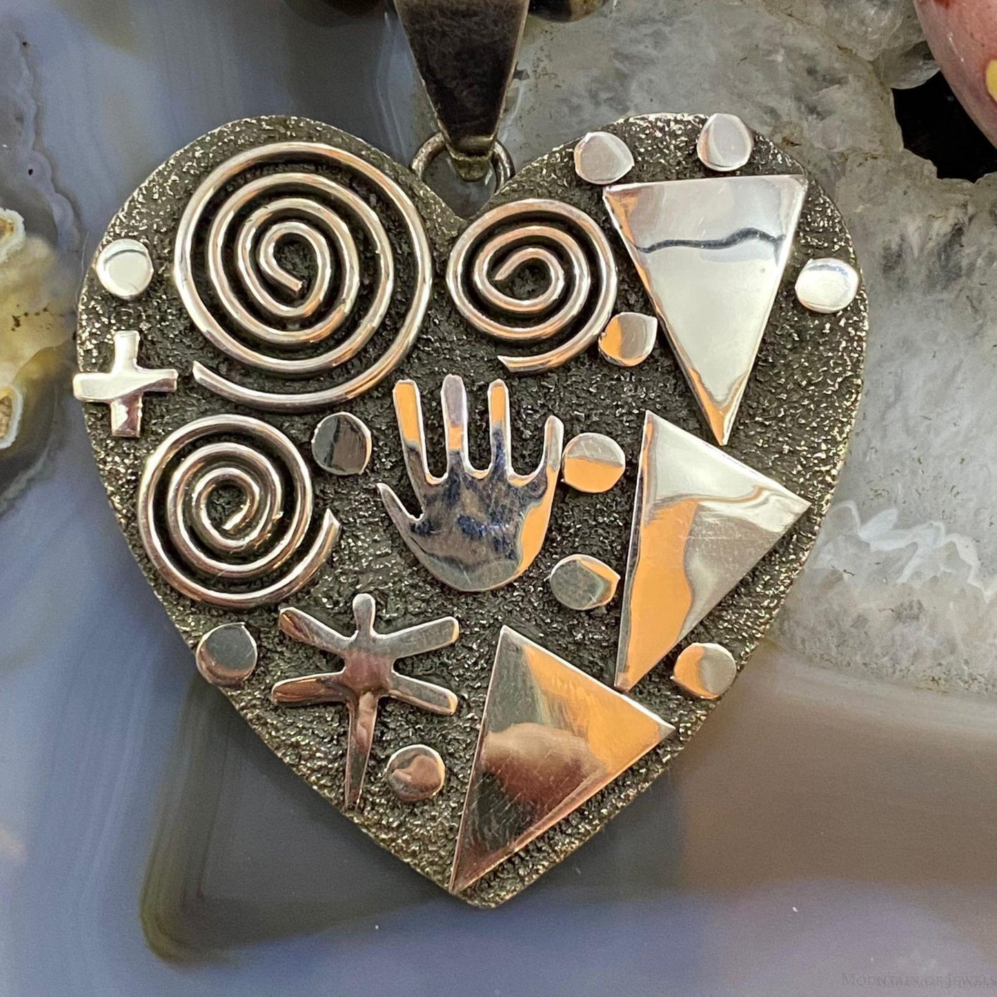 Alex Sanchez Native American Sterling Silver Large Petroglyph Heart Pendant For Women