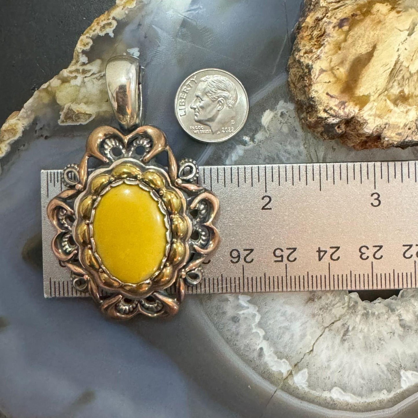 Carolyn Pollack Brass & Copper Oval Yellow Jasper Decorated Enhancer Pendant Set