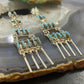 Ashley Laate Sterling Silver Needlepoint Turquoise 4 Tier Chandelier Dangle Earrings For Women