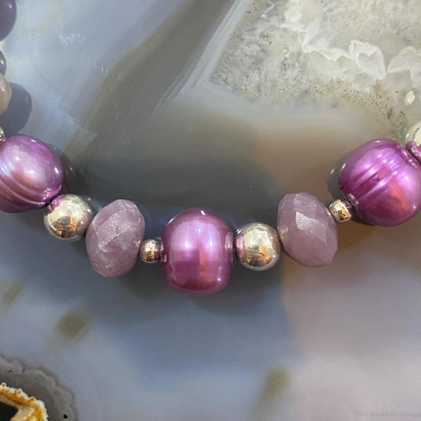 Carolyn Pollack Sterling Silver Freshwater Pearl & Lavender Jade Bead Link Bracelet For Women