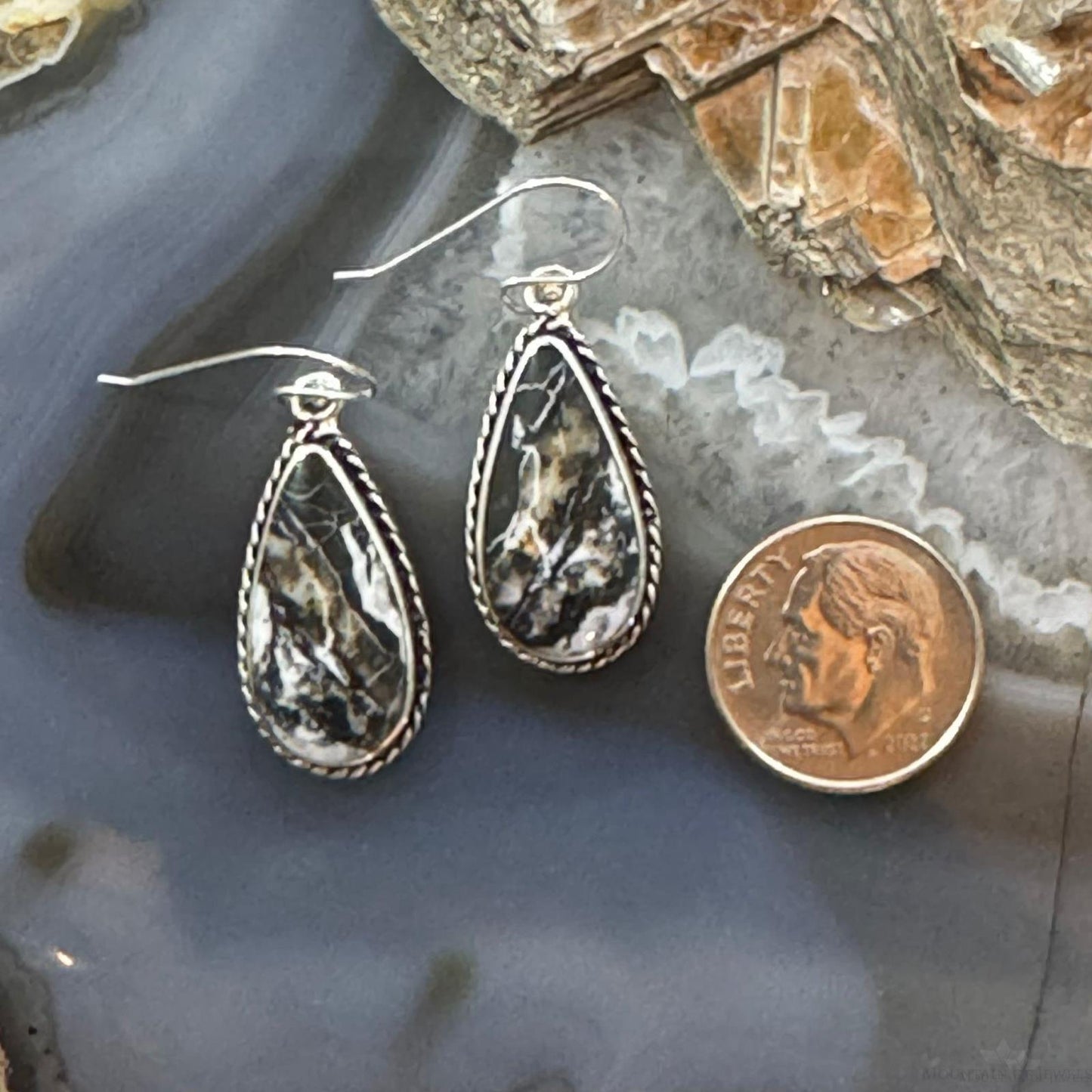 Native American Sterling Silver Teardrop White Buffalo Dangle Earrings For Women