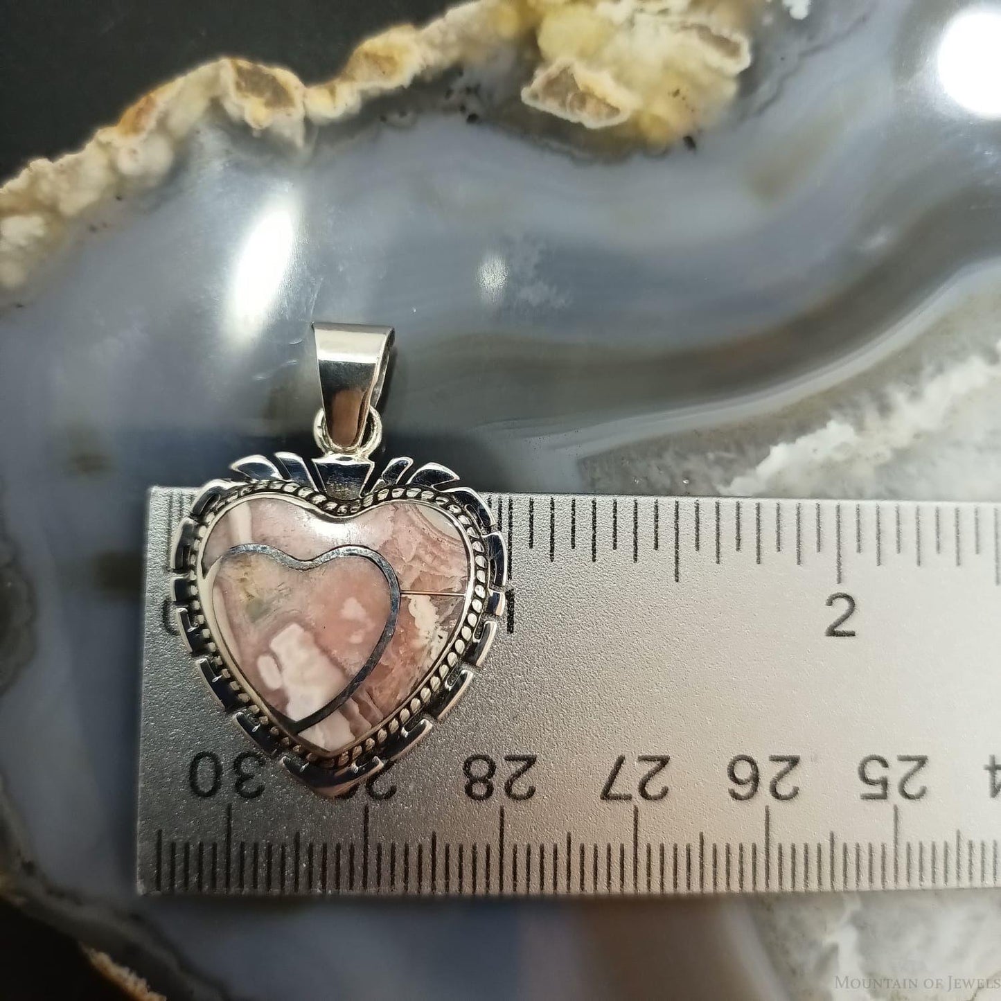 Native American Sterling Silver Rhodochrosite Double Heart Pendant For Women