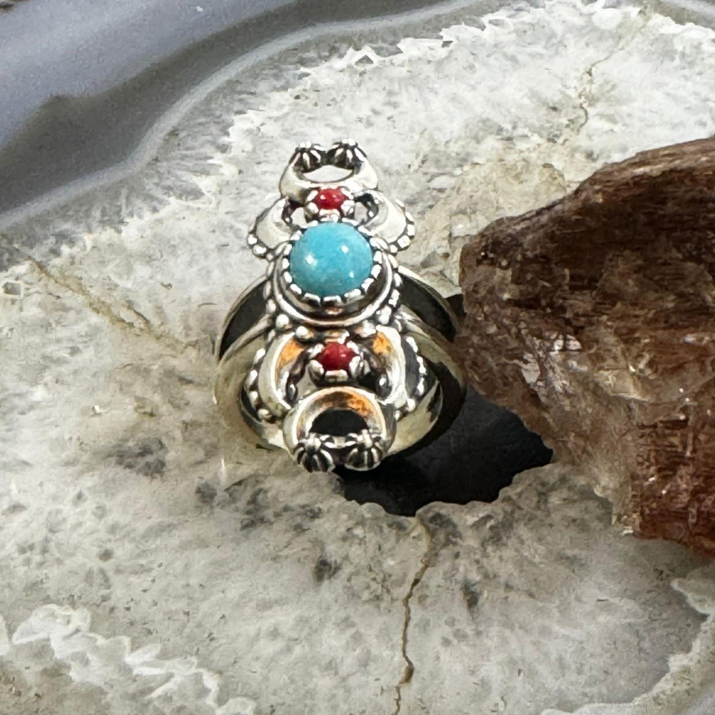 Carolyn Pollack Sterling Silver Turquoise & Red Jasper Decorated Ring Size 6.25 For Women