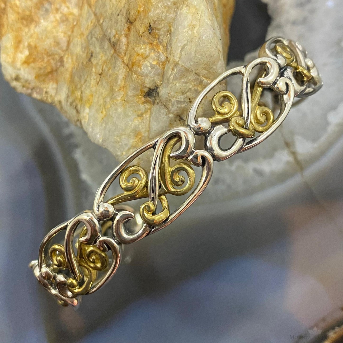 Carolyn Pollack Vintage Sterling Silver & Brass Scroll Work Bracelet For Women