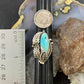 Vintage Native American Sterling Elongated Turquoise Decorated Ring Size 7 For Women