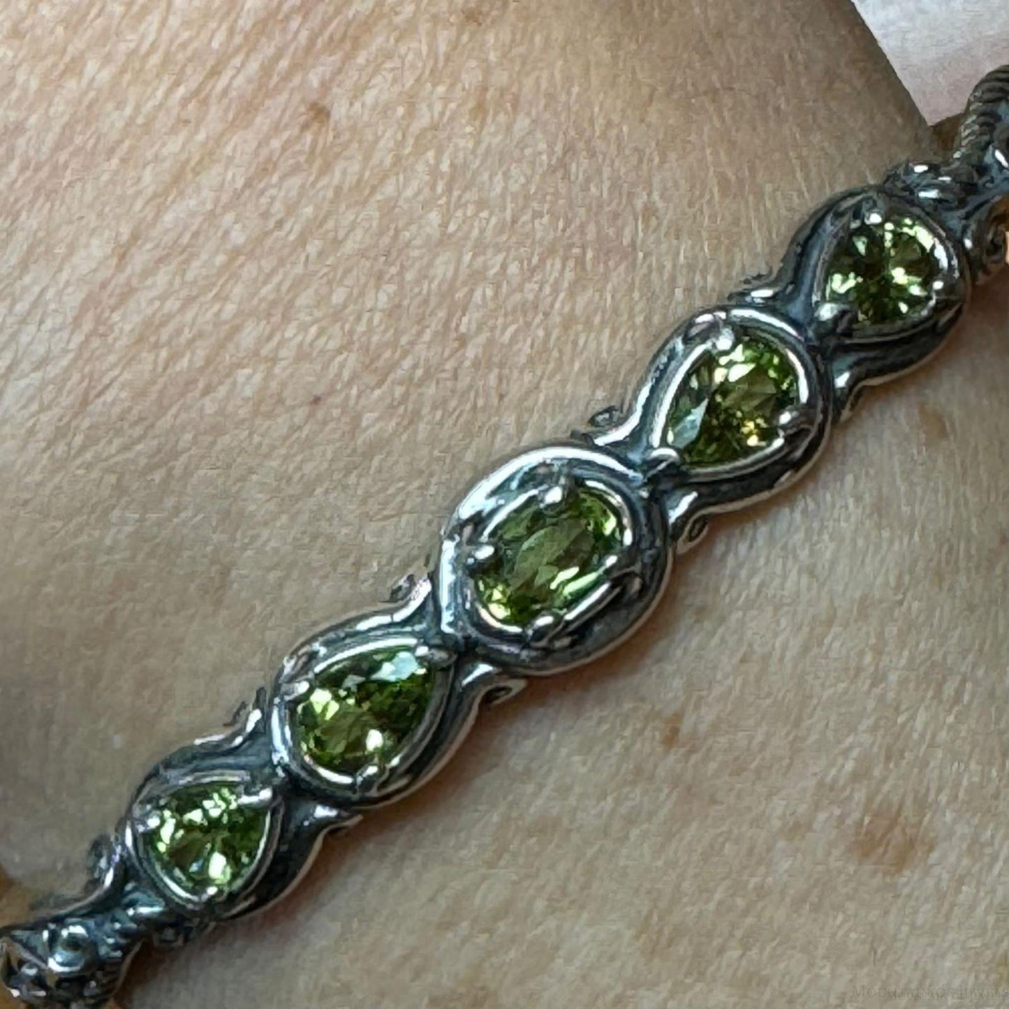 Carolyn Pollack Sterling Silver 5 Faceted Peridot Decorated Bracelet For Women