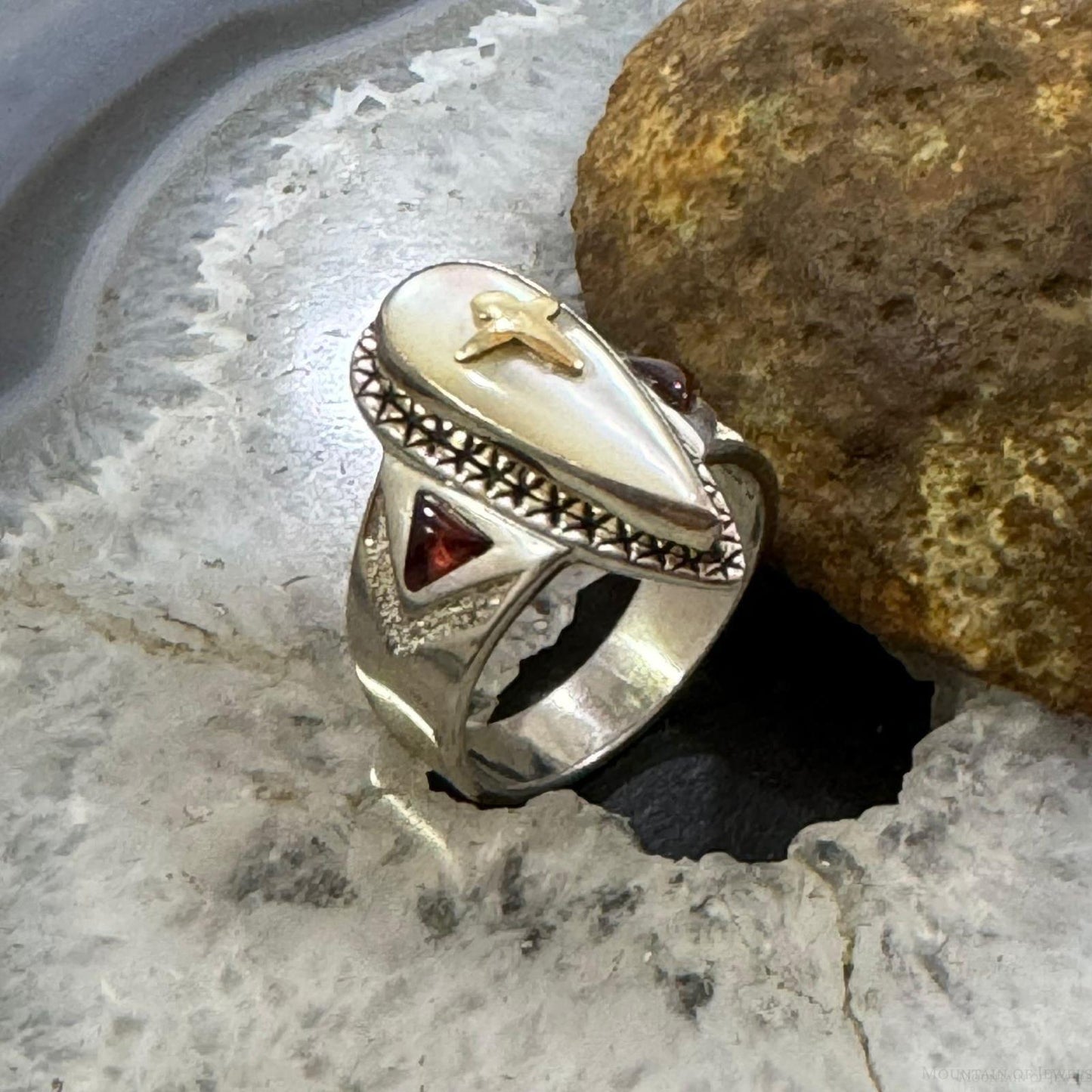 Carolyn Pollack Sterling Silver & 14K Gold Mother of Pearl & Garnet Ring For Women