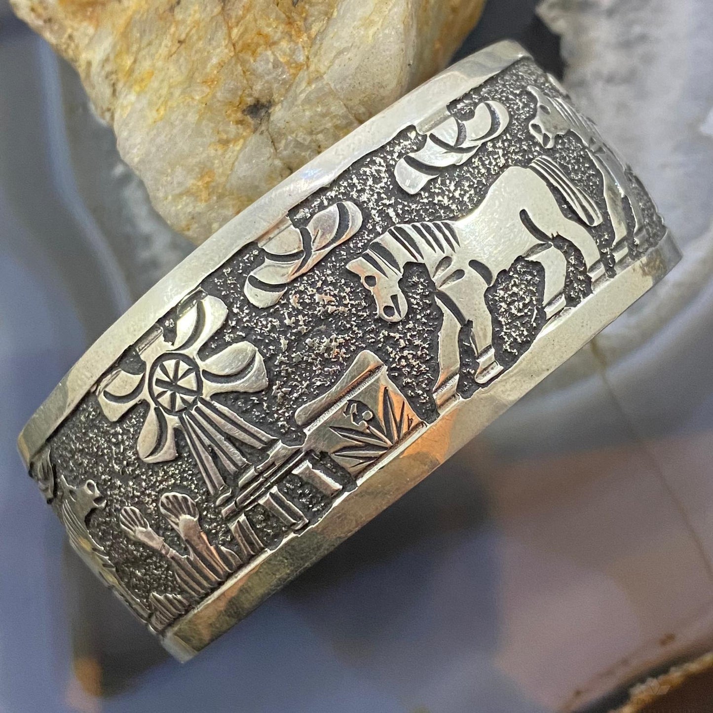 Elaine Becenti Sterling Silver Horses on the Rez Storyteller Bracelet For Women