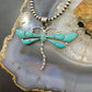 Native American Sterling Silver Kingman Turquoise Inlay Large Dragonfly Pendant