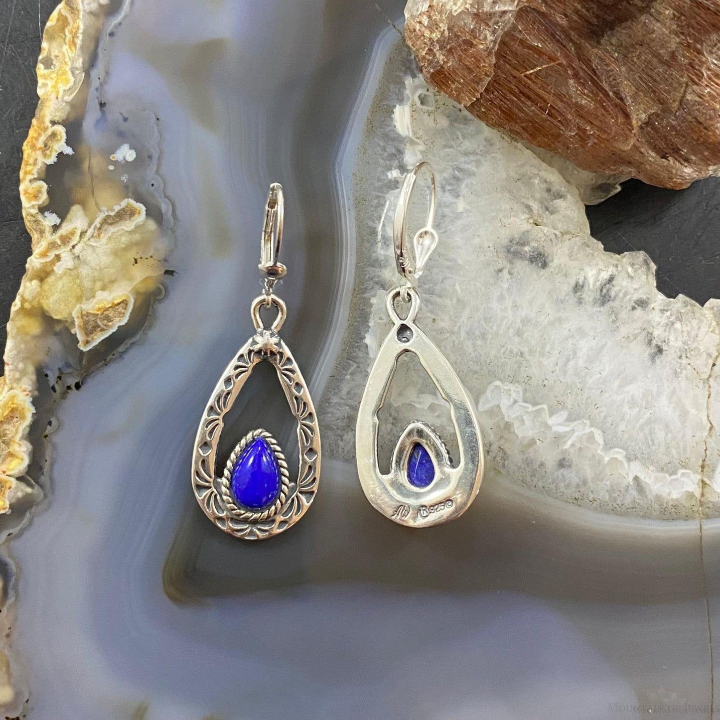 Carolyn Pollack Vintage Southwestern Style Sterling Silver Lapis Lazuli Dangle Earrings For Women