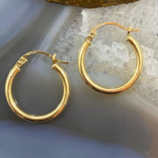 10K Yellow Gold Classic Tube Hoop Earrings For Women