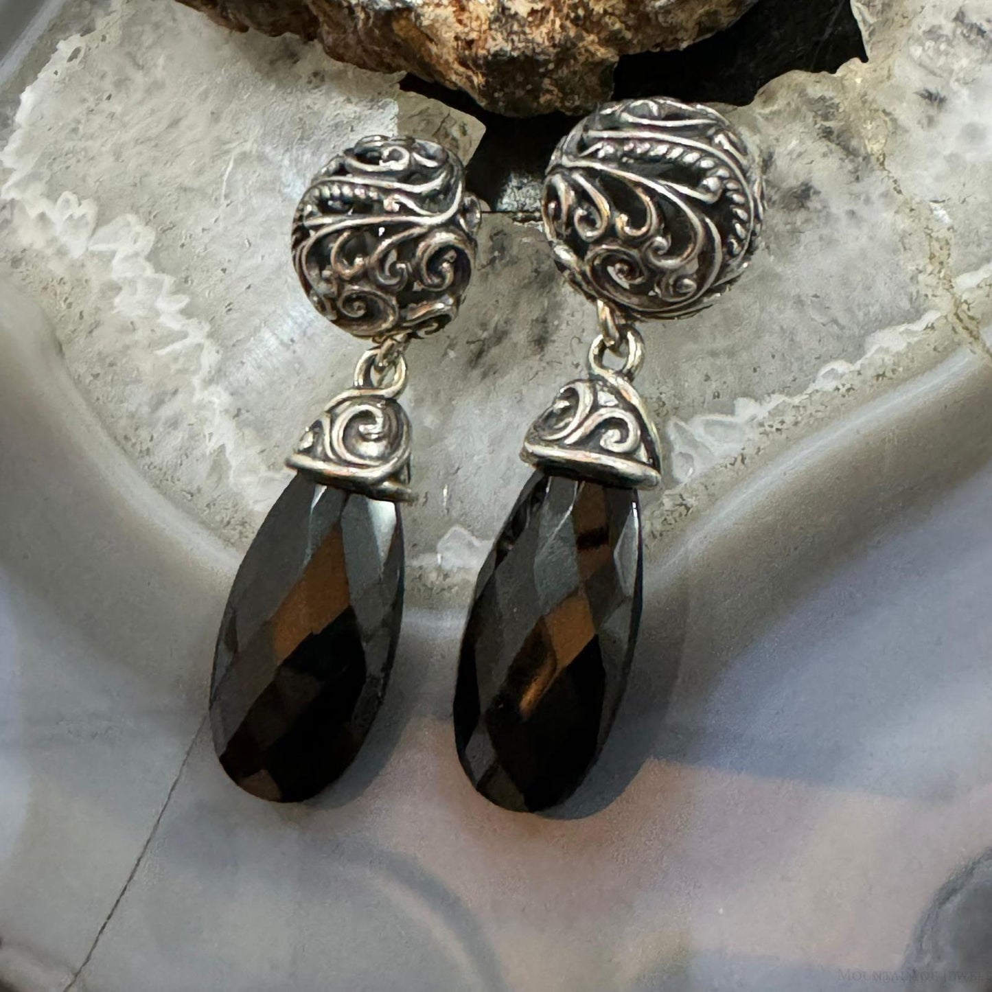 Carolyn Pollack Sterling Silver Faceted Onyx Teardrop Dangle Post Earrings For Women