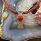 Roderick Tenorio and  Carolyn Pollack Southwestern Style Sterling Silver Red Jasper Decorated Cross Pendant For Women